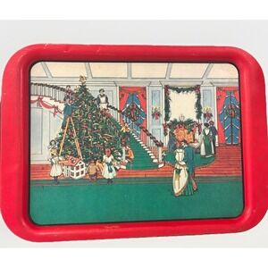 Vintage Potpourri Press Serving Tray Victorian Family Holiday Christmas USA